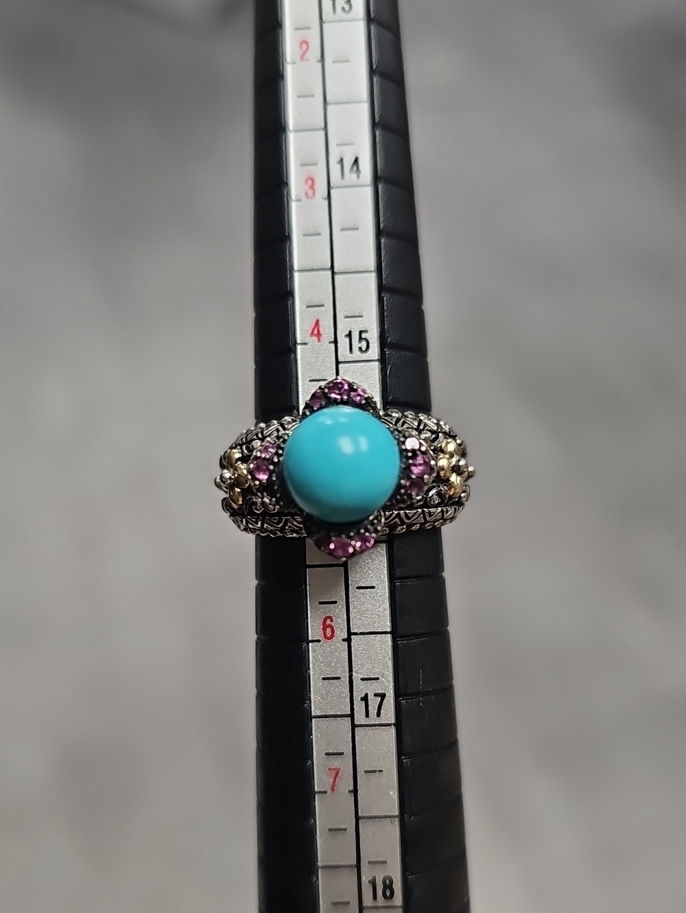 Barbara Bixby Sterling, Turquoise Cabochon 18k Gold FLOWER Accent Ring
